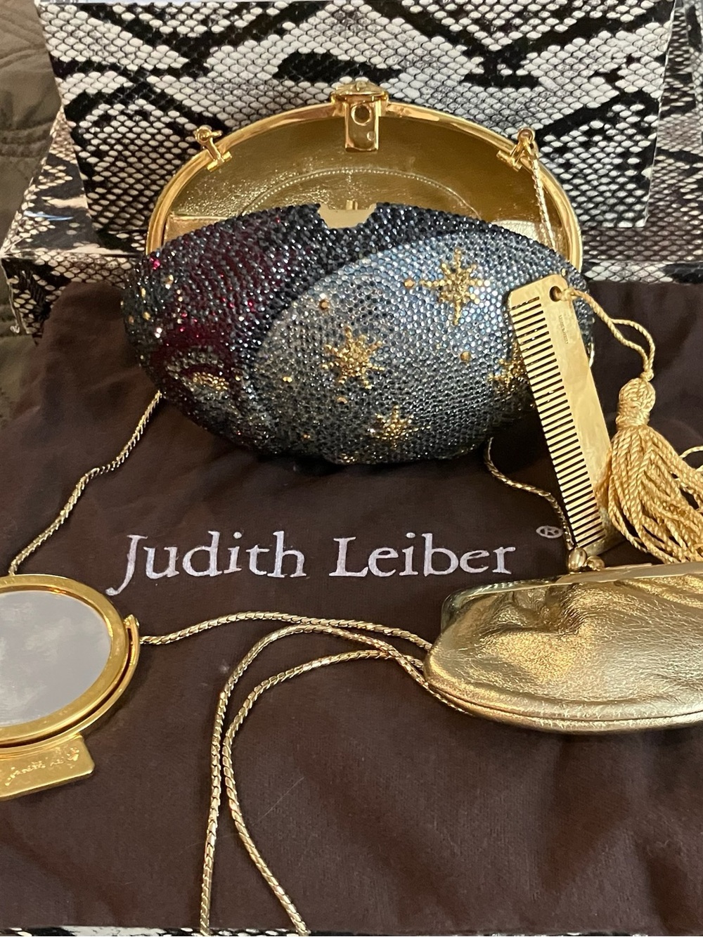Judith Leiber Silver and Gold Moon and Stars Chrystal Clutch - Picture 5 of 6